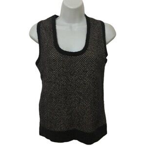 MaxMara Brown Wool Blend Round Neck Chevron Knit Sweater Vest